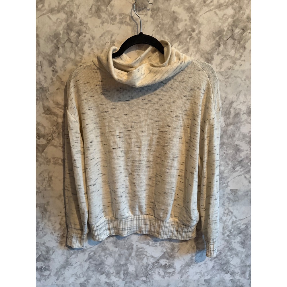 Anthropologie‎ Cowl Neck Pullover Sweater Top Cream Speckled Rib Trim Women's XS